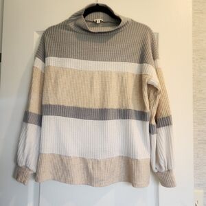 BKE Gray and Cream Cowl Neck Sweater